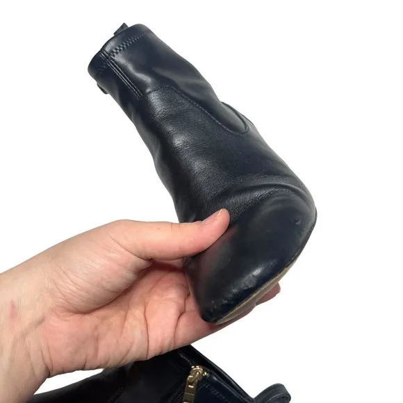 Coach Nala Bootie Leather Monogram Black Chunky Heel Side Zip Ankle Boot 6