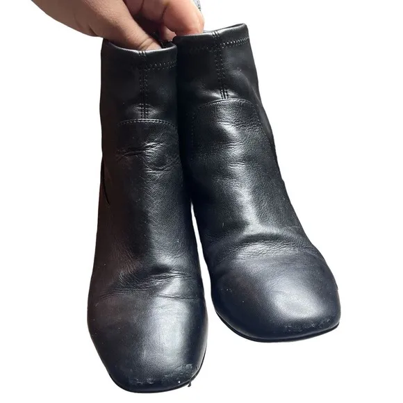 Coach Nala Bootie Leather Monogram Black Chunky Heel Side Zip Ankle Boot 6