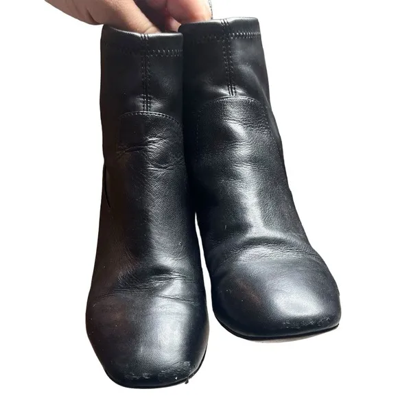 Coach Nala Bootie Leather Monogram Black Chunky Heel Side Zip Ankle Boot 6