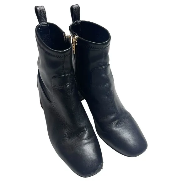 Coach Nala Bootie Leather Monogram Black Chunky Heel Side Zip Ankle Boot 6