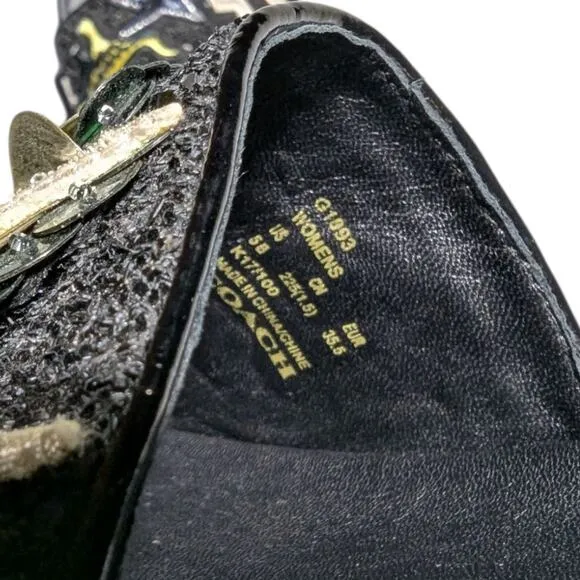 Coach Rexy Sport Slide Black Glitter Embellished Dinosaur Applique Sandals Sz 5