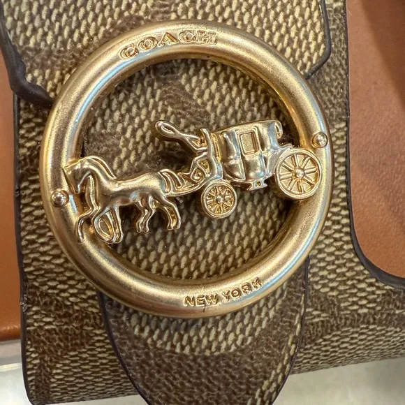 Coach Sandals Size 8 Brown Monogram Gold Buckles