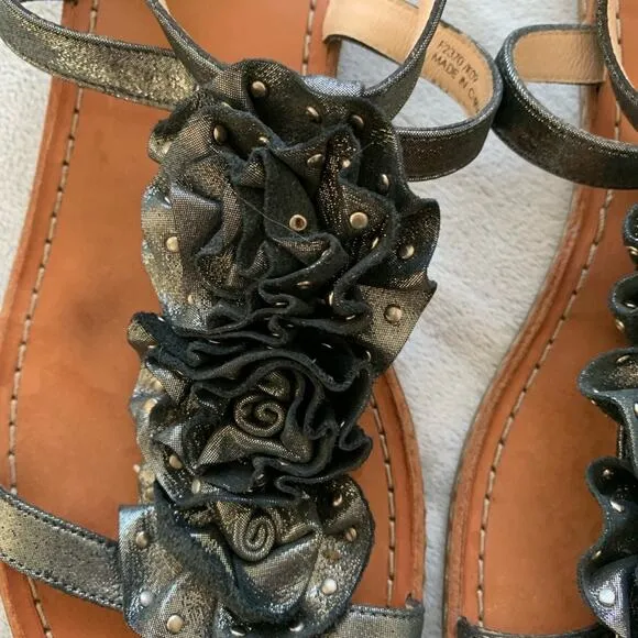 Coach Silver Studded Leather Rosette Sandals 7