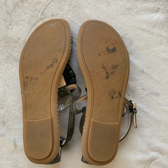 Coach Silver Studded Leather Rosette Sandals 7