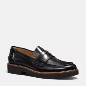 Coach Women’s Black Semi-Matte Designer Leather Penny Indie Loafers Size 7.5B