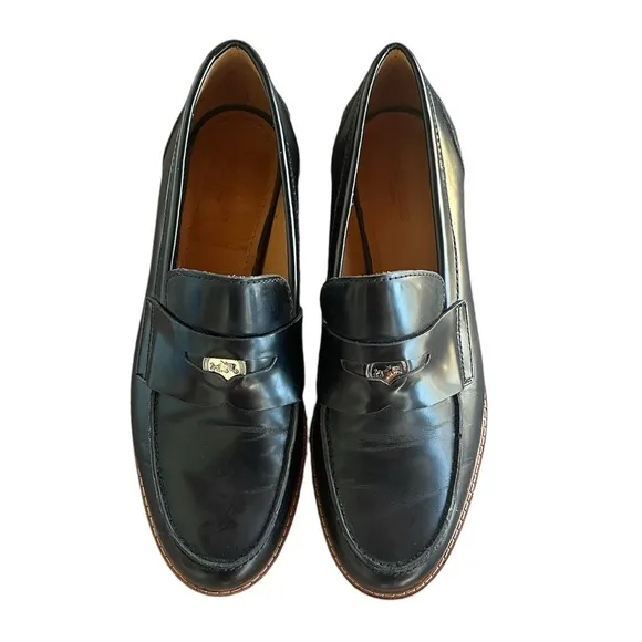 Coach Women’s Black Semi-Matte Designer Leather Penny Indie Loafers Size 7.5B