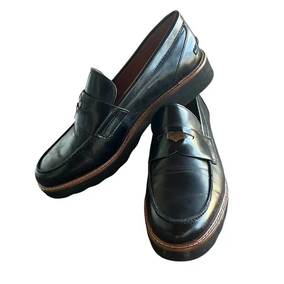 Coach Women’s Black Semi-Matte Designer Leather Penny Indie Loafers Size 7.5B