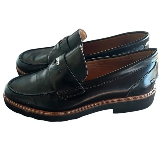 Coach Women’s Black Semi-Matte Designer Leather Penny Indie Loafers Size 7.5B