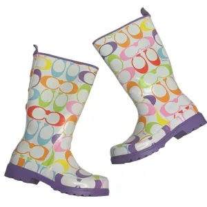 Coach Women’s Signature Rainbow Logo Mid-calf Tain Boots S-174 Sz 6