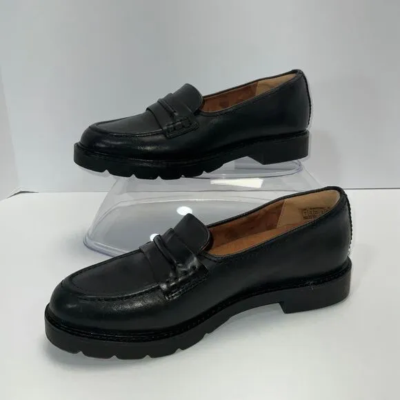 Cobb Hill‎ Black Leather Penny Loafers Lug Sole Chunky Platform Shoes Size 9