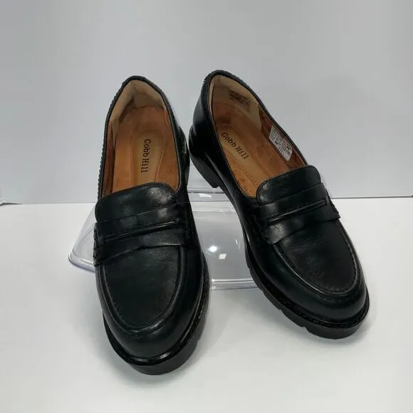 Cobb Hill‎ Black Leather Penny Loafers Lug Sole Chunky Platform Shoes Size 9