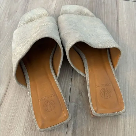 Coclico 37/7 Silver Shimmer Leather Square Toe Flat Sandals