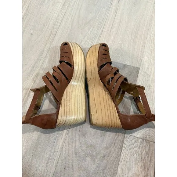 Coclico Wedge Sandals Women’s Size 8.5 (39) Wooden Platform Leather Summer Boho