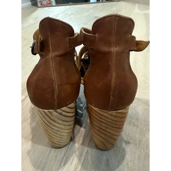 Coclico Wedge Sandals Women’s Size 8.5 (39) Wooden Platform Leather Summer Boho