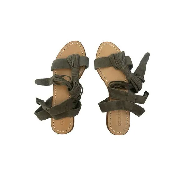 Cocobelle Womens Gray Suede Leather Buckle T-Strap Strappy Sandals Flats Size 39