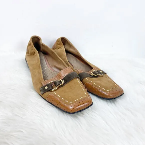 Cole Haan 8.5 B Womens Camel Brown Suede Buckle Square Toe Driving Flats Loafers