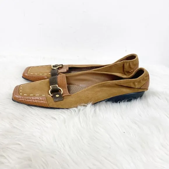 Cole Haan 8.5 B Womens Camel Brown Suede Buckle Square Toe Driving Flats Loafers