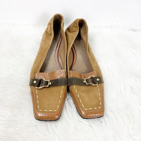 Cole Haan 8.5 B Womens Camel Brown Suede Buckle Square Toe Driving Flats Loafers