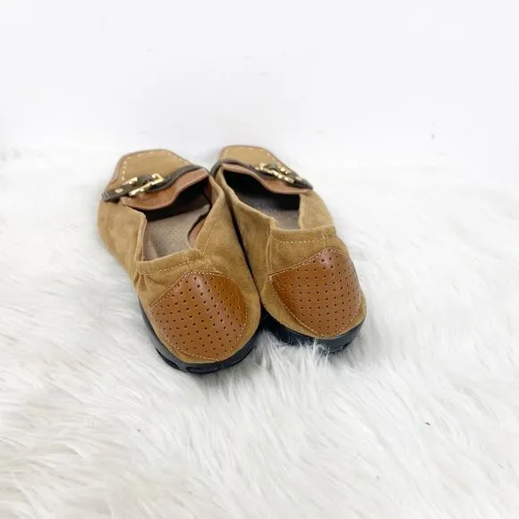 Cole Haan 8.5 B Womens Camel Brown Suede Buckle Square Toe Driving Flats Loafers