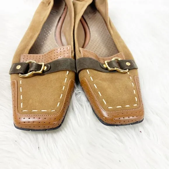 Cole Haan 8.5 B Womens Camel Brown Suede Buckle Square Toe Driving Flats Loafers