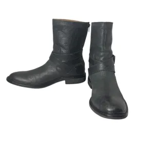 Cole Haan 8.5 Black Leather 'Marshall' Mid Calf Biker Boots Zip Rubber Strap