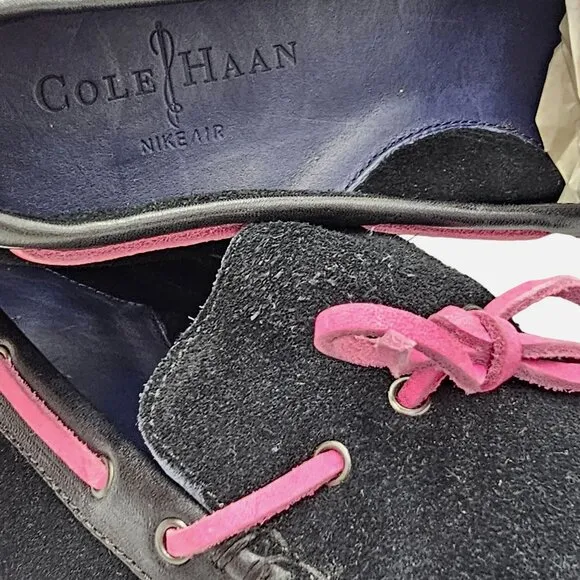Cole Haan Air Black and Pink Suede Driving Loafers Mens size 13M Casual Shoes 46