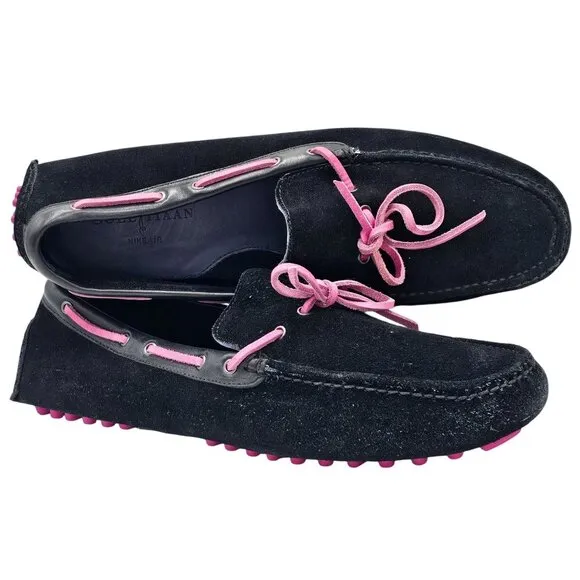 Cole Haan Air Black and Pink Suede Driving Loafers Mens size 13M Casual Shoes 46