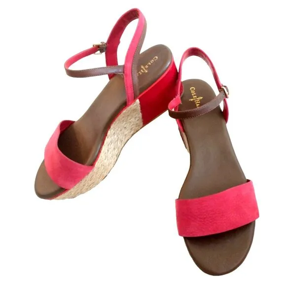 Cole Haan Arden Tango Red Nubuck Leather Wedge Platform Sandals - Size 9M