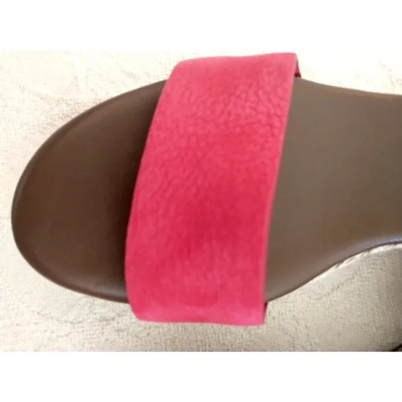 Cole Haan Arden Tango Red Nubuck Leather Wedge Platform Sandals - Size 9M