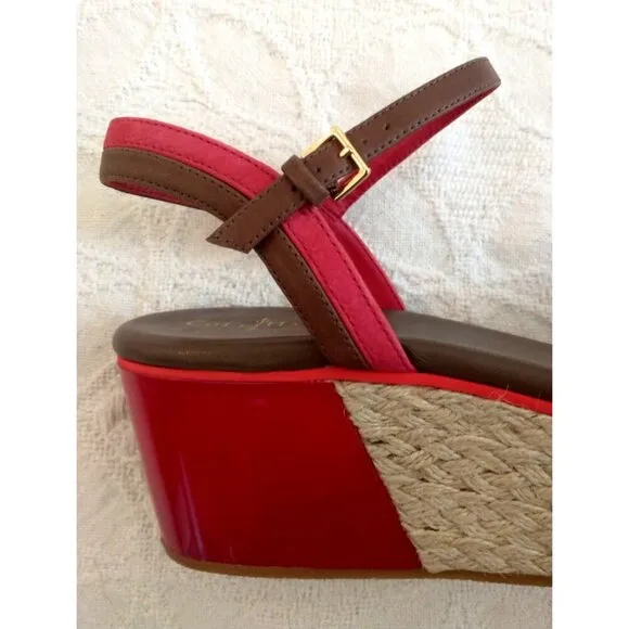 Cole Haan Arden Tango Red Nubuck Leather Wedge Platform Sandals - Size 9M