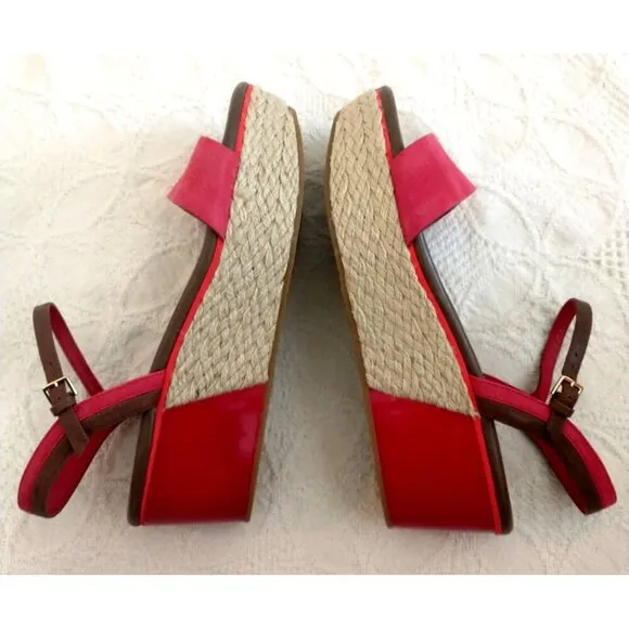 Cole Haan Arden Tango Red Nubuck Leather Wedge Platform Sandals - Size 9M