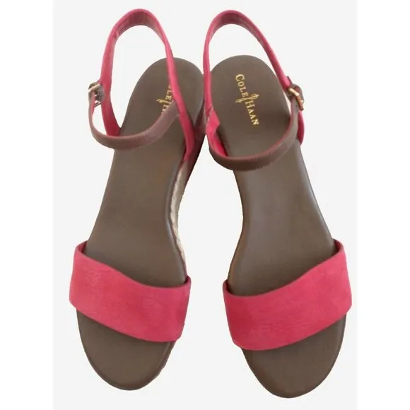 Cole Haan Arden Tango Red Nubuck Leather Wedge Platform Sandals - Size 9M