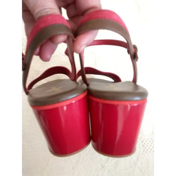 Cole Haan Arden Tango Red Nubuck Leather Wedge Platform Sandals - Size 9M