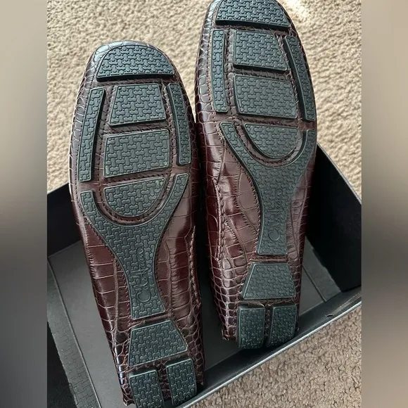 Cole Haan Bit Loafers Alligator Print Brown Leather Driving Shoes 👞 ( NEW )