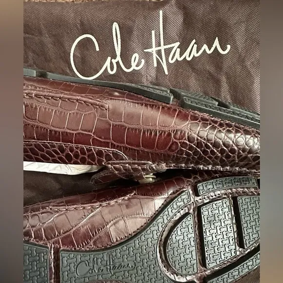Cole Haan Bit Loafers Alligator Print Brown Leather Driving Shoes 👞 ( NEW )