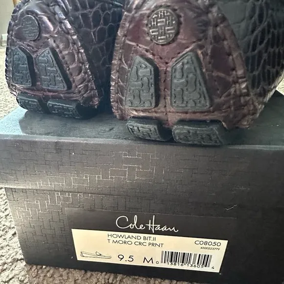 Cole Haan Bit Loafers Alligator Print Brown Leather Driving Shoes 👞 ( NEW )