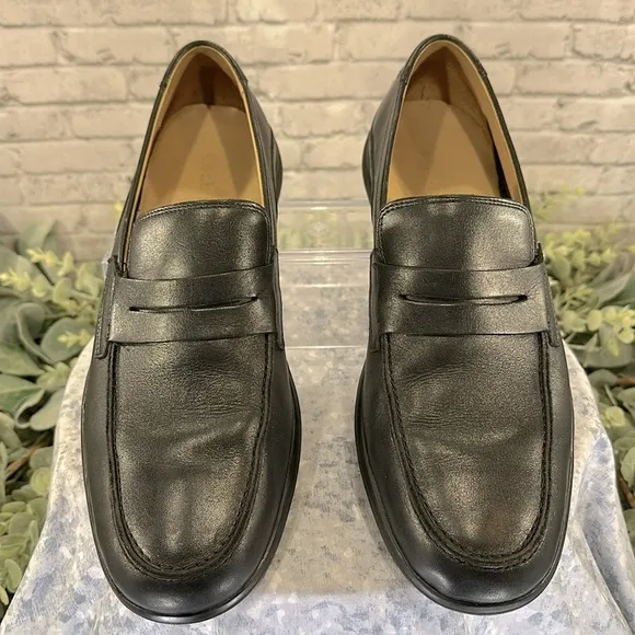 Cole Haan - Black Leather Round Toe Tube Moc Dress Penny Loafers Mens 9M🖤EUC