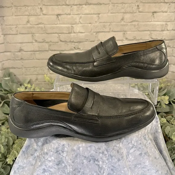 Cole Haan - Black Leather Round Toe Tube Moc Dress Penny Loafers Mens 9M🖤EUC