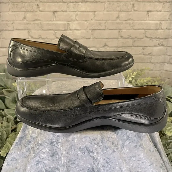 Cole Haan - Black Leather Round Toe Tube Moc Dress Penny Loafers Mens 9M🖤EUC