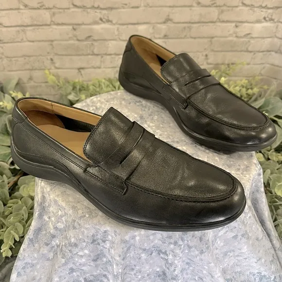 Cole Haan - Black Leather Round Toe Tube Moc Dress Penny Loafers Mens 9M🖤EUC