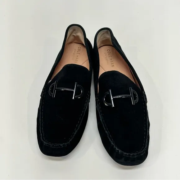 COLE HAAN Black suede horse bit loafers size 6.5