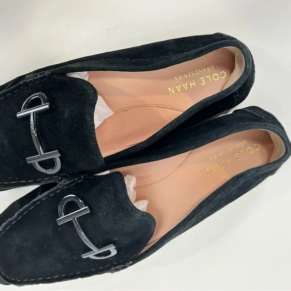 COLE HAAN Black suede horse bit loafers size 6.5