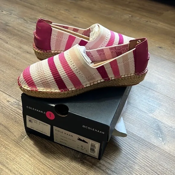 Cole Haan Cloudfeel Stitchlite Espadrille NIB Size 8 Festival Fuschia Pink/White