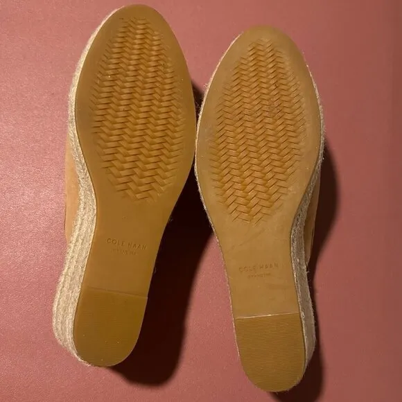 Cole Haan Cloudfeel Womens Espadrille Wedge Sandals 11B Tan Suede Open-Toe Jute