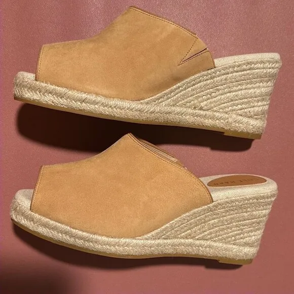Cole Haan Cloudfeel Womens Espadrille Wedge Sandals 11B Tan Suede Open-Toe Jute