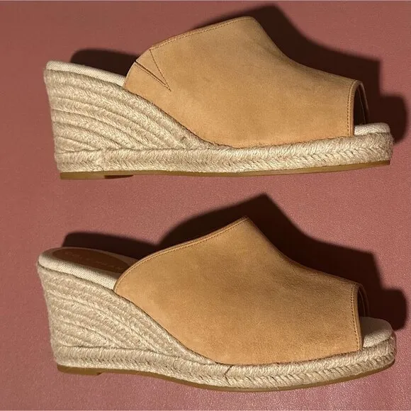 Cole Haan Cloudfeel Womens Espadrille Wedge Sandals 11B Tan Suede Open-Toe Jute