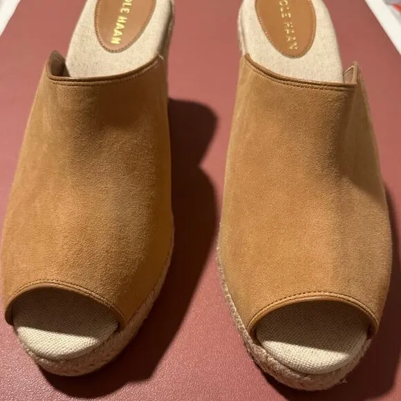 Cole Haan Cloudfeel Womens Espadrille Wedge Sandals 11B Tan Suede Open-Toe Jute