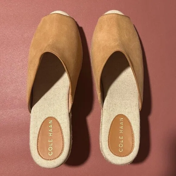 Cole Haan Cloudfeel Womens Espadrille Wedge Sandals 11B Tan Suede Open-Toe Jute