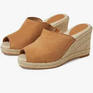 Cole Haan Cloudfeel Womens Espadrille Wedge Sandals 11B Tan Suede Open-Toe Jute
