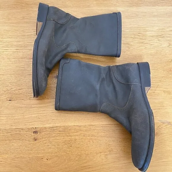 Cole Haan Country Mid-Calf Leather Boots 11B Taupe Brown Gray Color